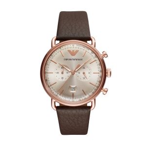 RELOJ EMPORIO ARMANI HOMBRE ACERO ROSA Y CORREA PIEL